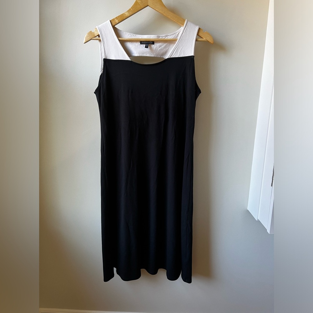 EILEEN FISHER Colorblock Dress Comfort Sustainable Soft Stretch Sleeveless S